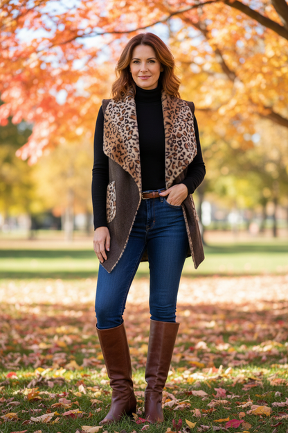 Faux Suede Leopard Gilet