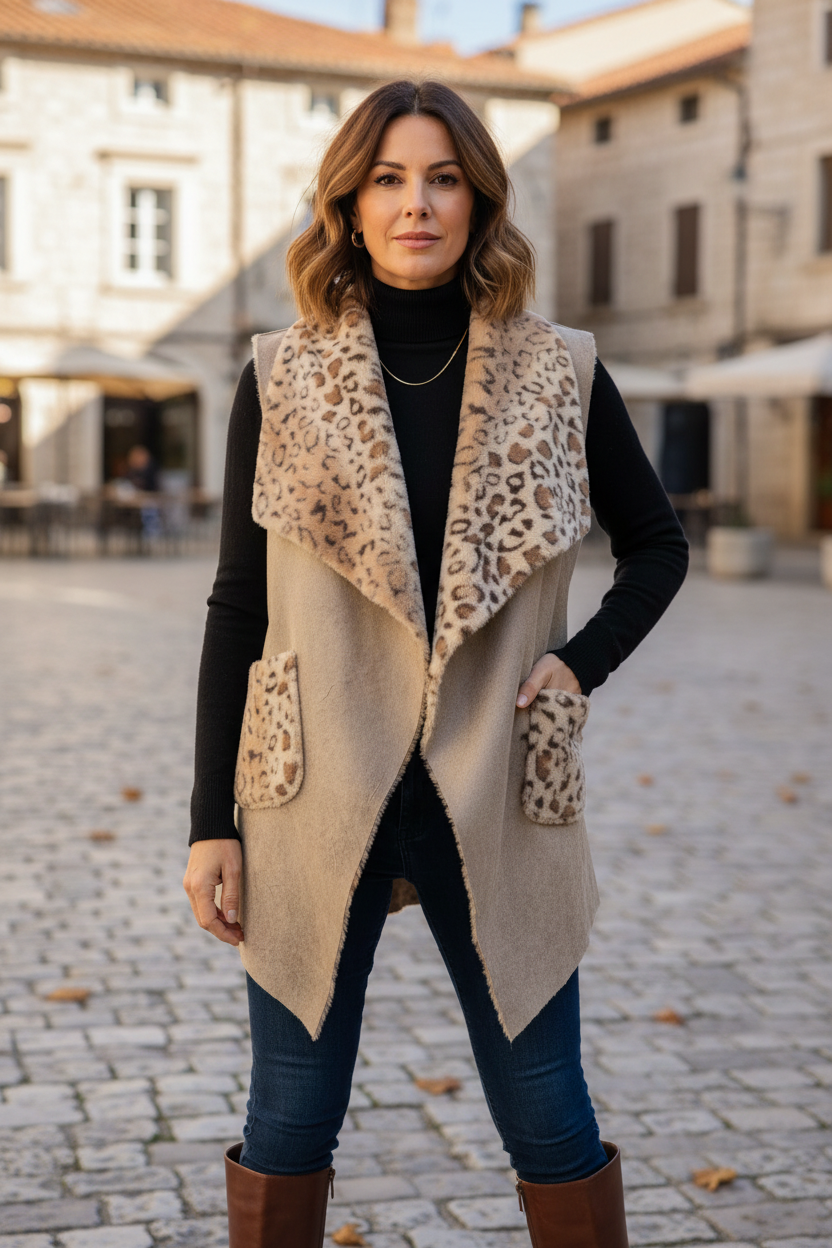 Faux Suede Leopard Gilet