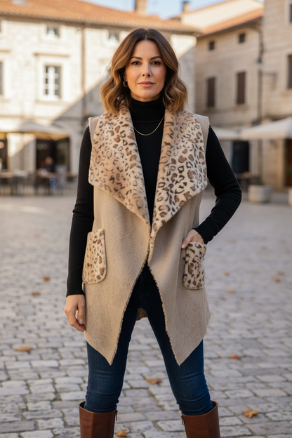 Faux Suede Leopard Gilet