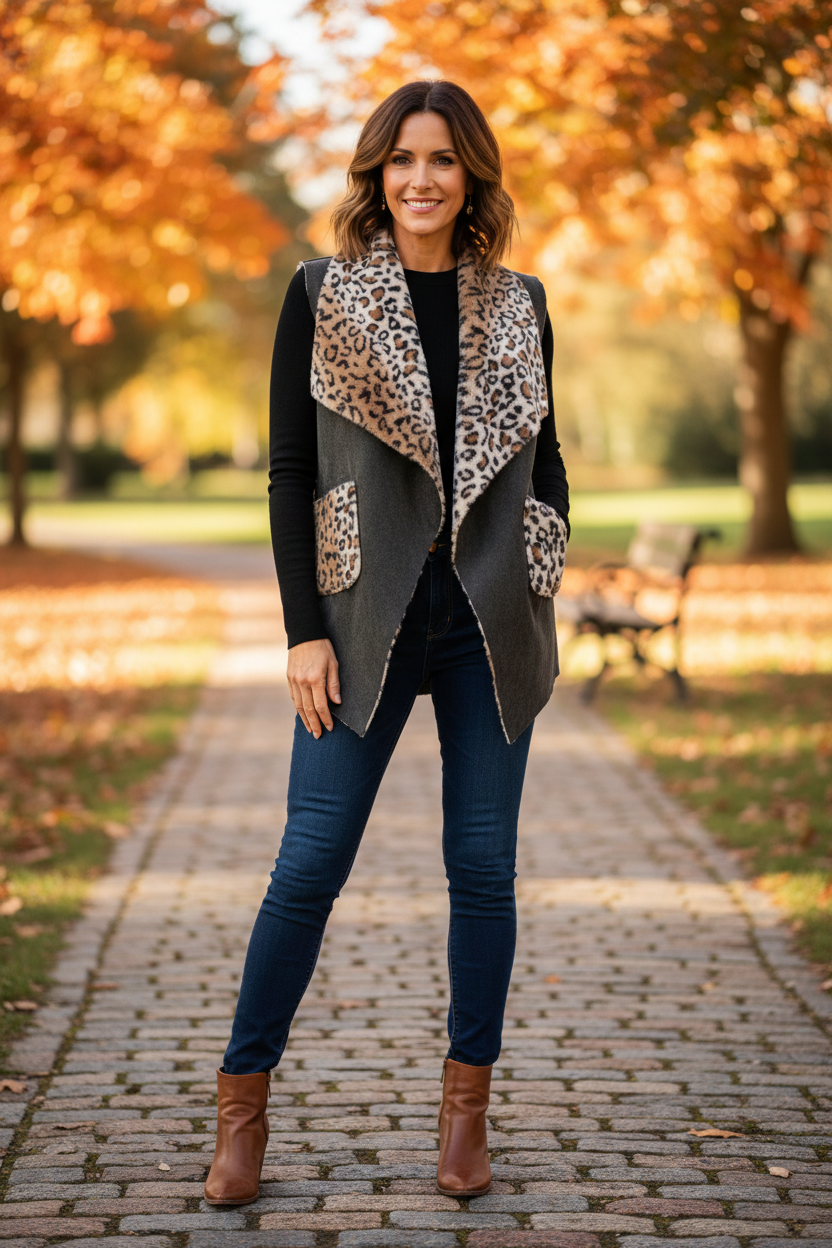 Faux Suede Leopard Gilet