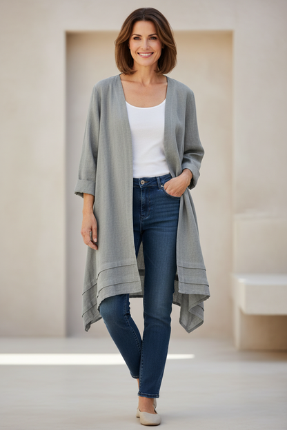 2 Pocket Asymmetric Linen Jacket