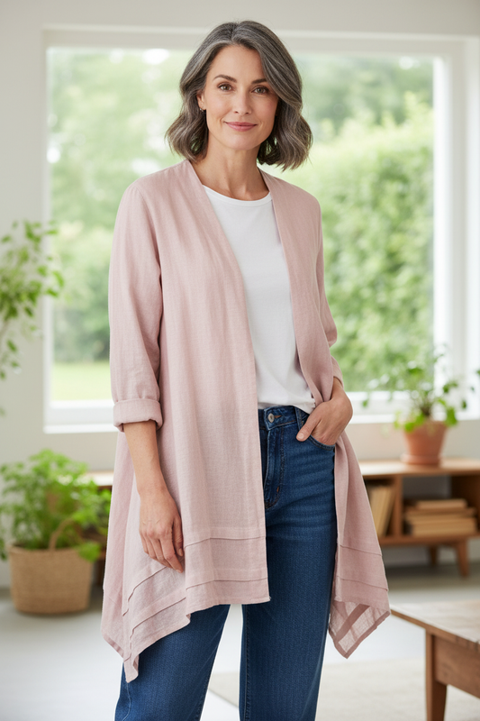 2 Pocket Asymmetric Linen Jacket