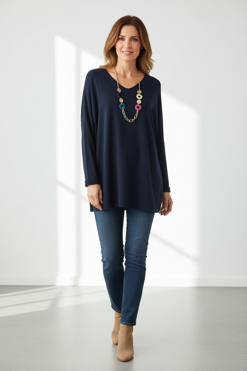 V Neck Soft Knit Necklace Jumper