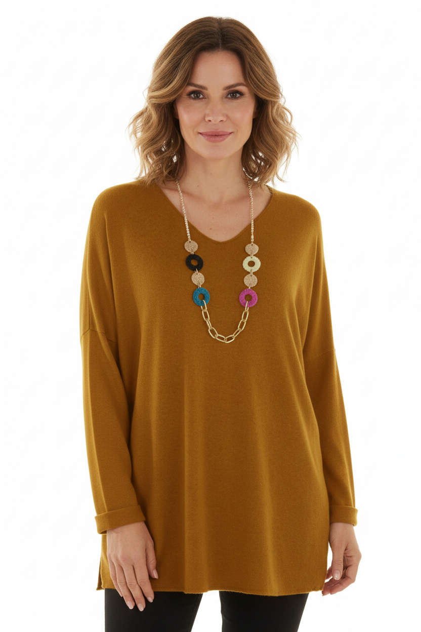 V Neck Soft Knit Necklace Jumper