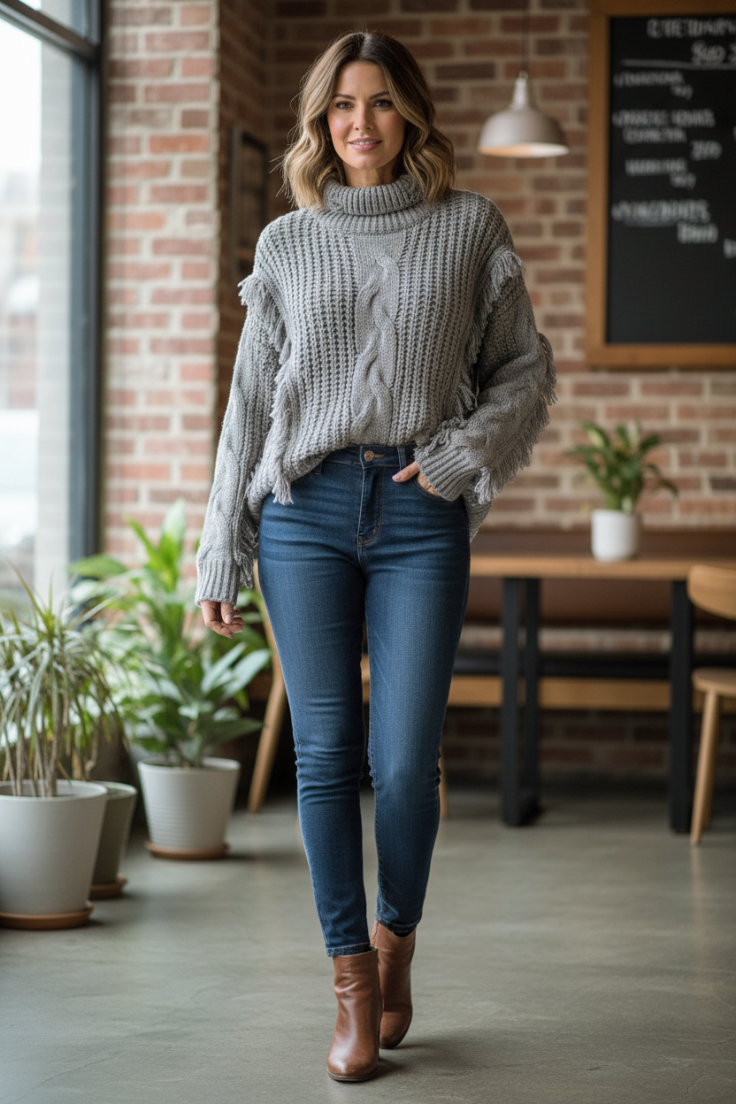 Cable Knit Fringe Wool Jumper