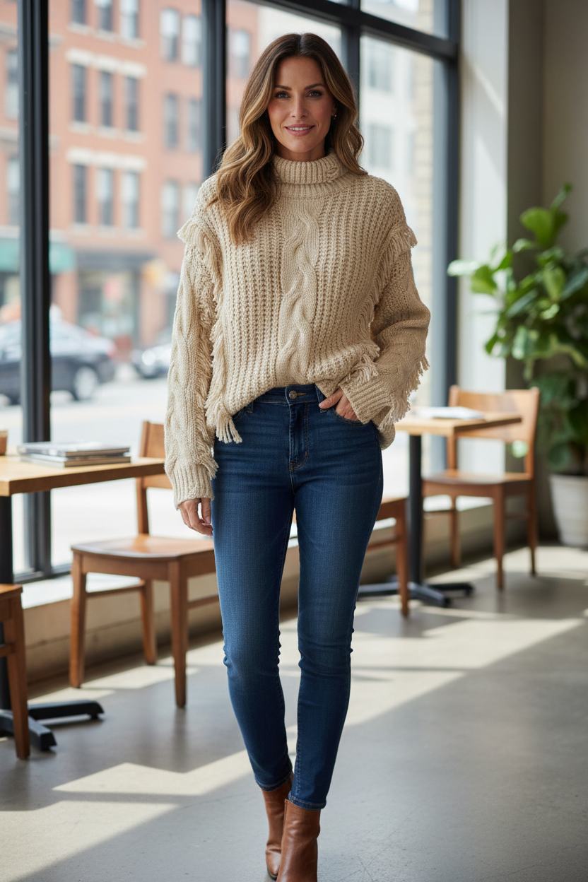 Cable Knit Fringe Wool Jumper