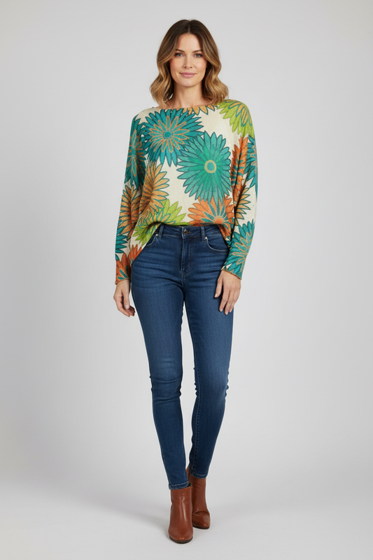 Floral Print Fine Knit Jumper