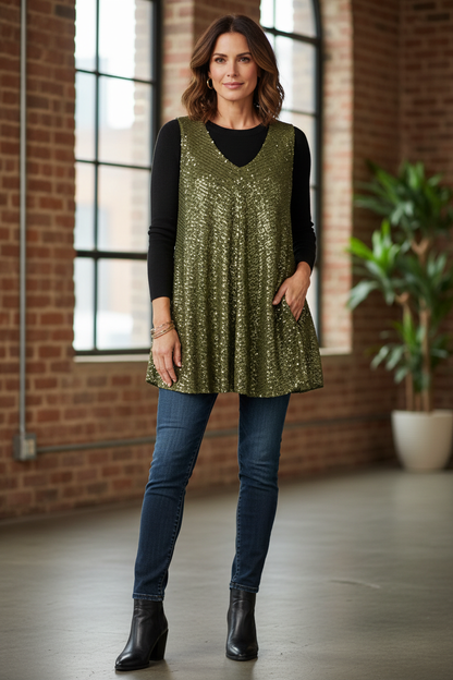V Neck Sequin Vest