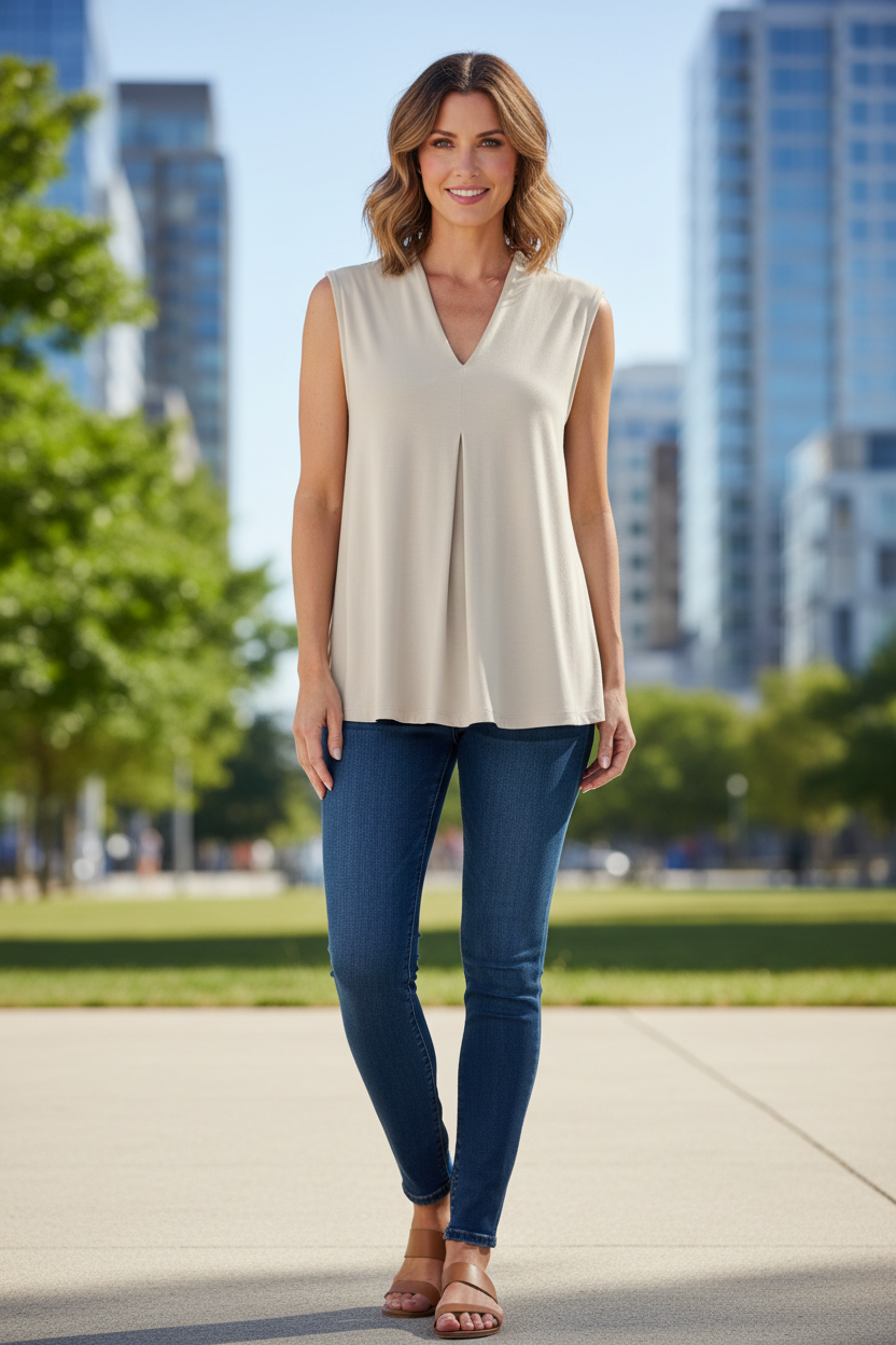 Sleeveless V Neck Top