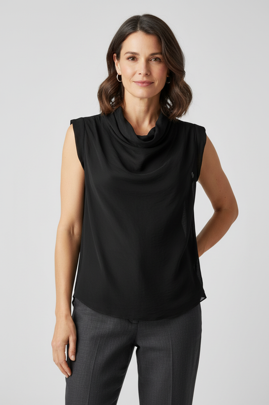 Sleeveless Cowl Neck Silk Top