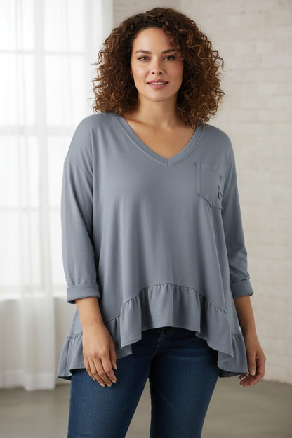 V Neck Frill Hem Jersey Top