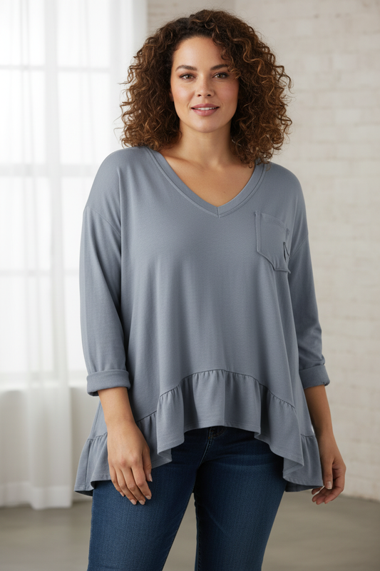 V Neck Frill Hem Jersey Top