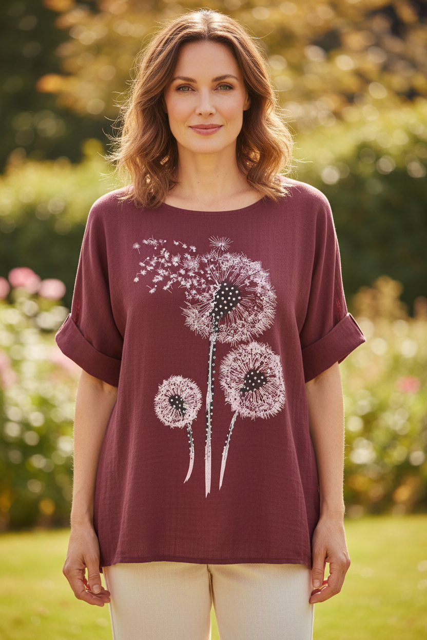 Dandelion Floral Print Cotton Top