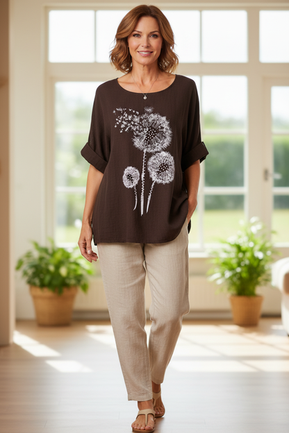 Dandelion Floral Print Cotton Top