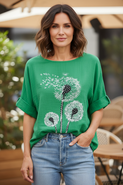 Dandelion Floral Print Cotton Top