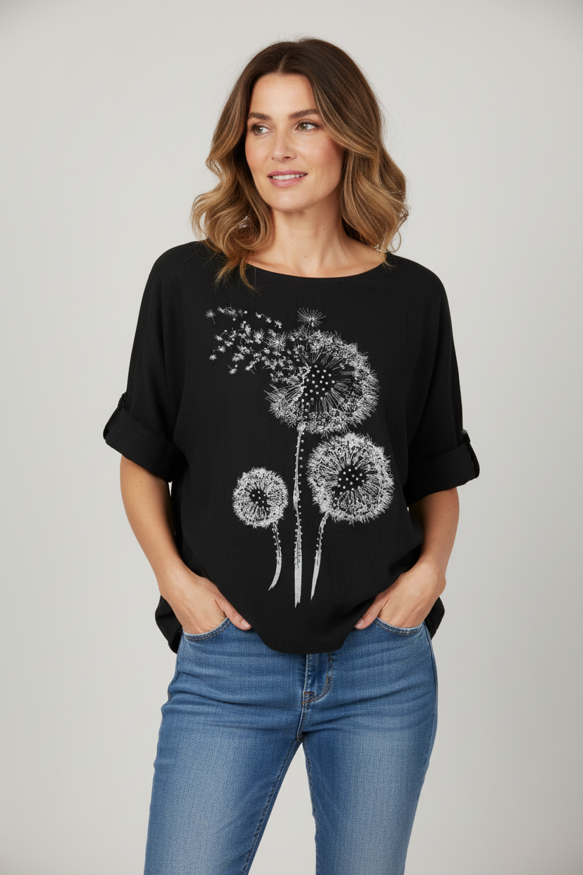 Dandelion Floral Print Cotton Top