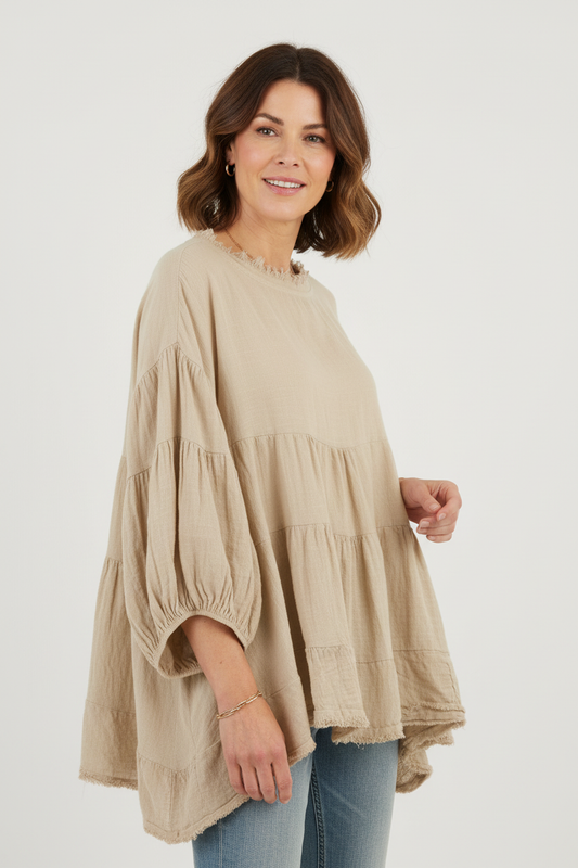 Balloon Sleeve Tiered Top