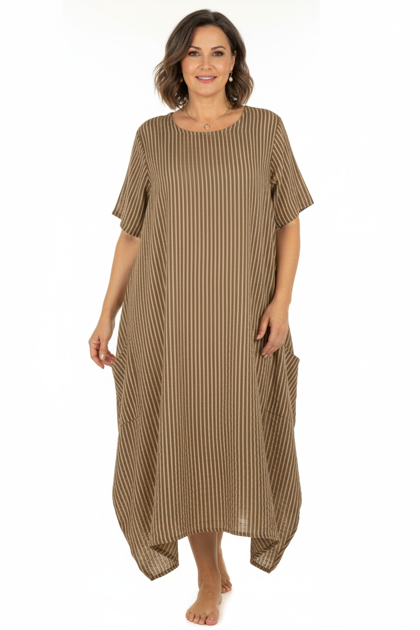 Stripe 2 Pocket Tulip Midi