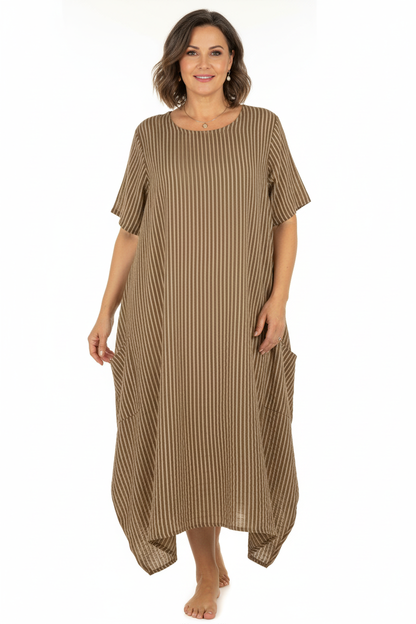 Stripe 2 Pocket Tulip Midi