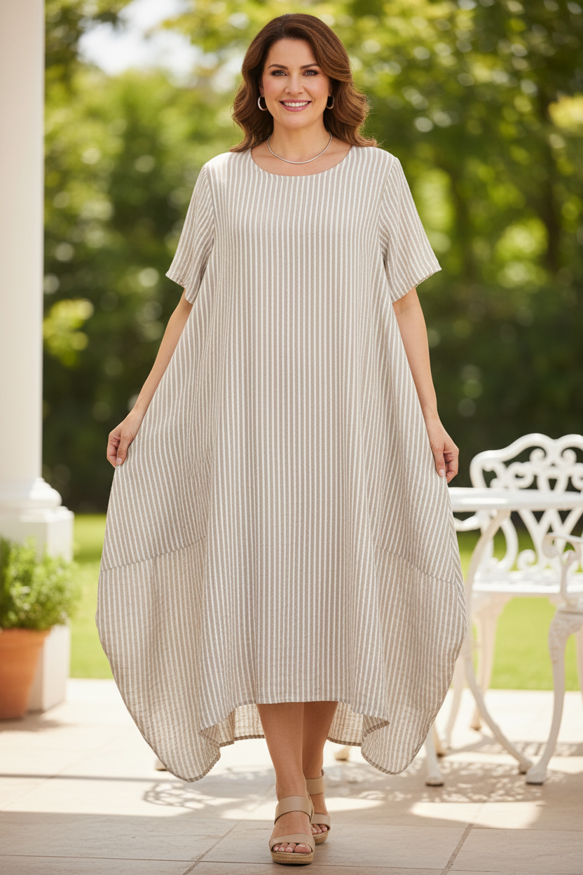 Stripe 2 Pocket Tulip Midi