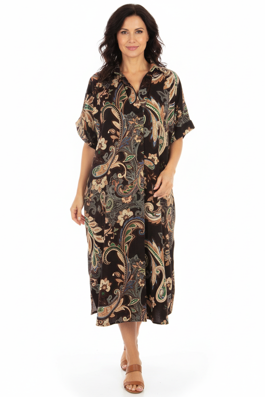 Batwing Collar Paisley Print Midi