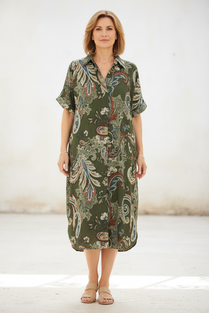 Batwing Collar Paisley Print Midi