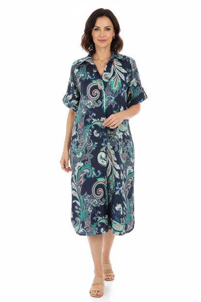 Batwing Collar Paisley Print Midi