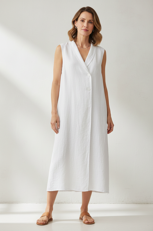 Sleeveless Collar Neck Linen Dress