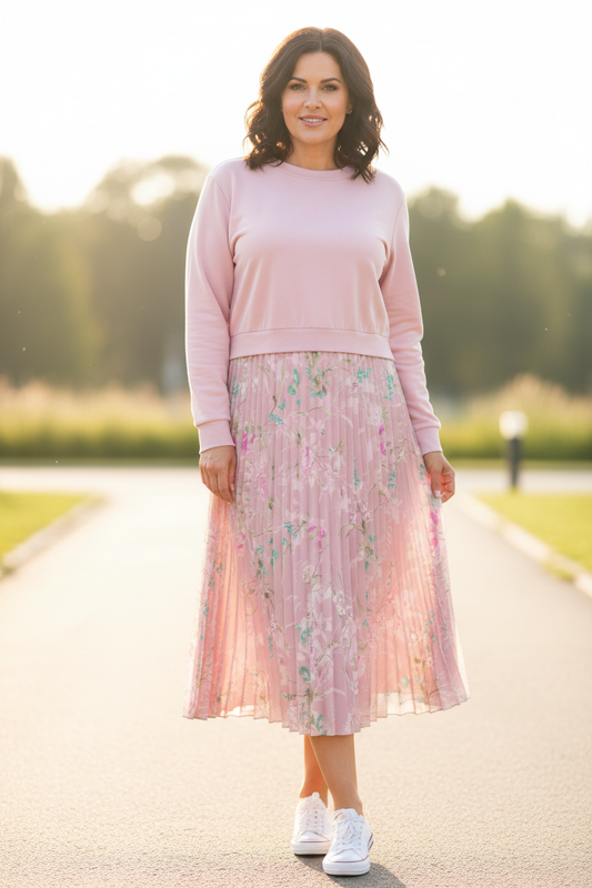 Floral Print Pleated Satin Midi