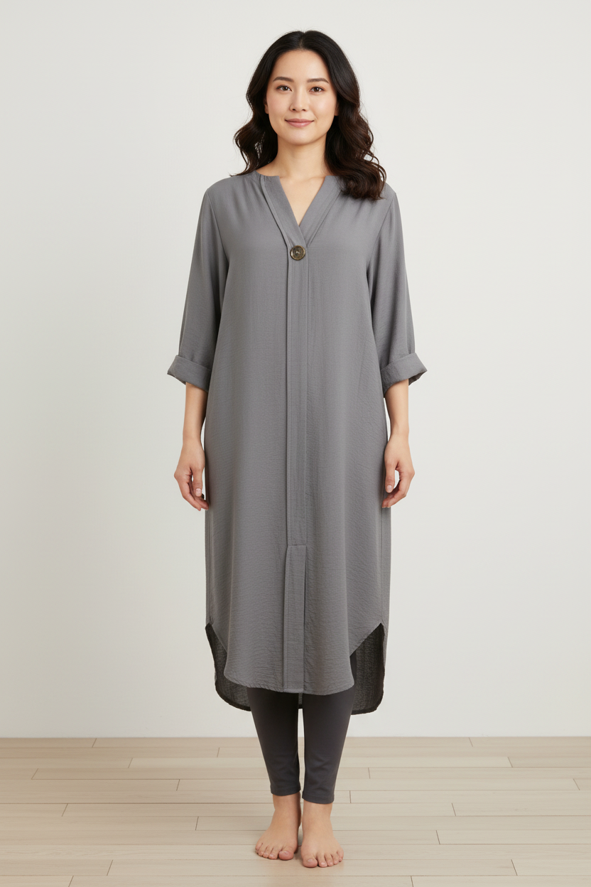 One Button Detail Midi Dress