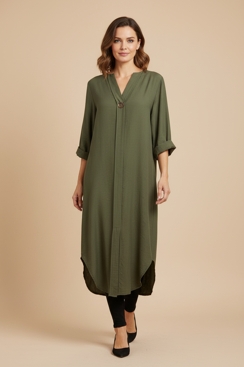One Button Detail Midi Dress