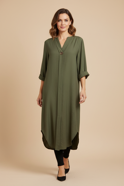 One Button Detail Midi Dress