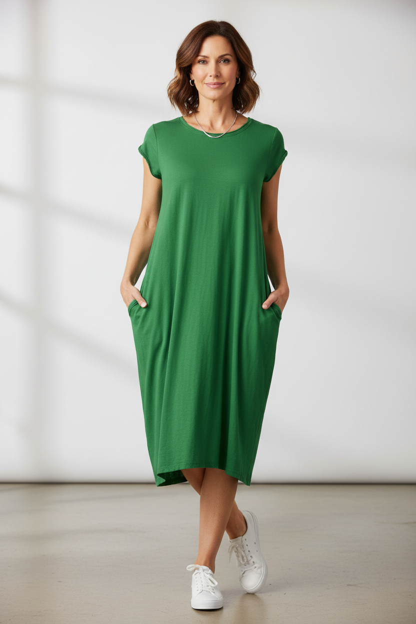 Cap Sleeve 2 Pocket Cotton Midi