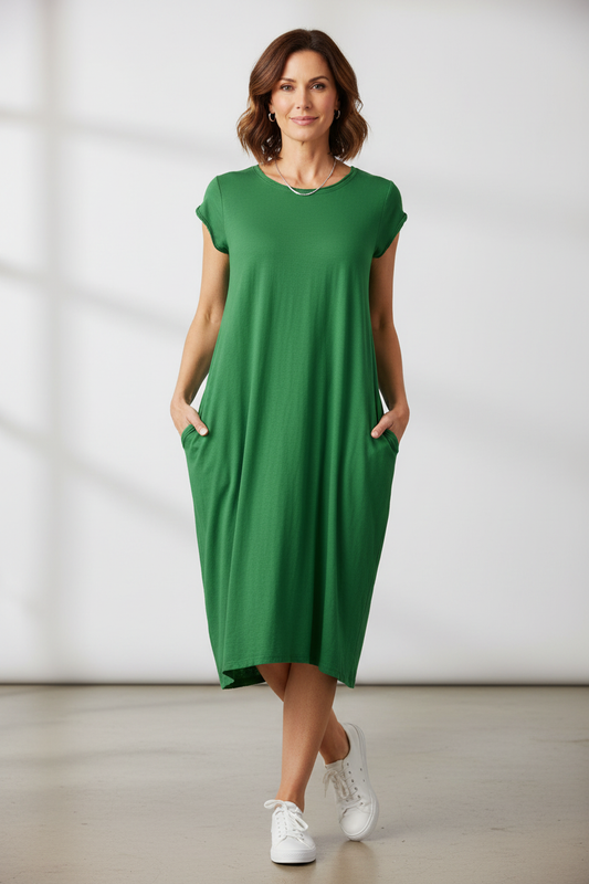 Cap Sleeve 2 Pocket Cotton Midi