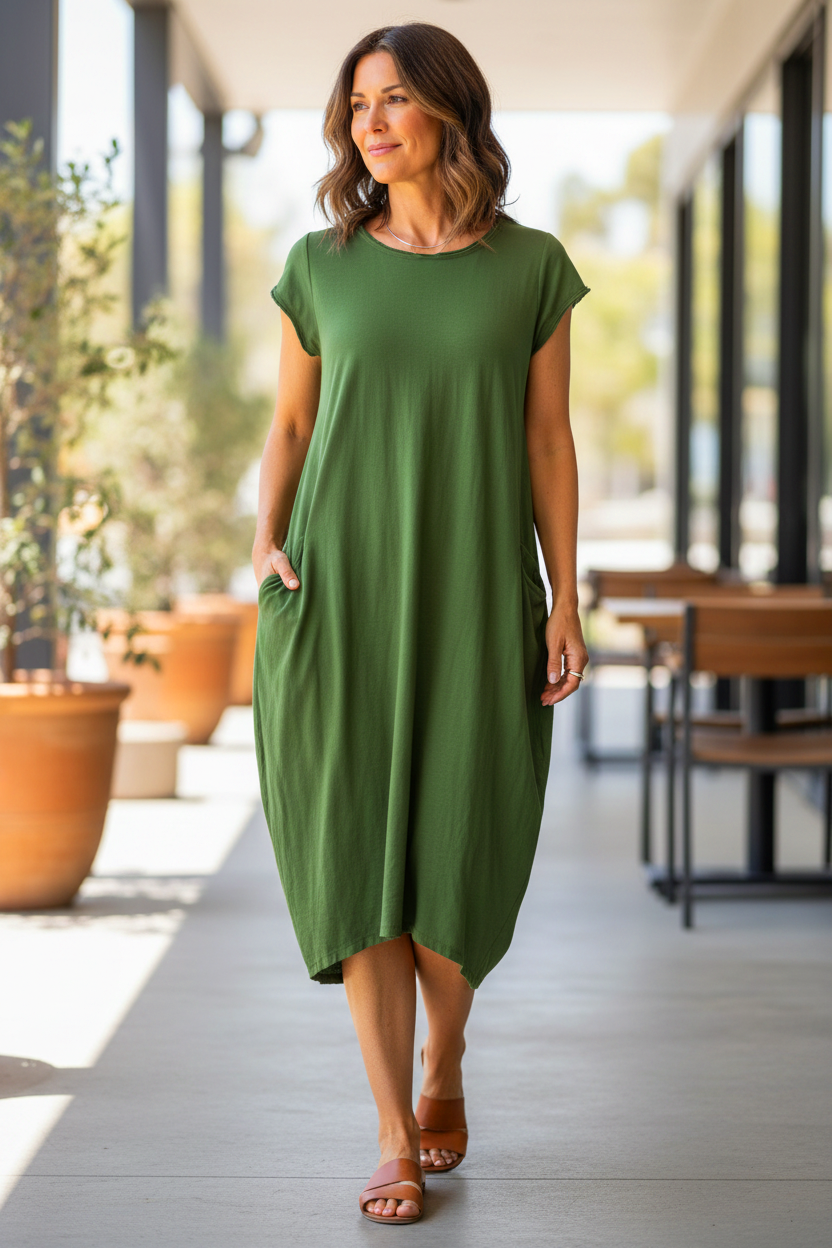 Cap Sleeve 2 Pocket Cotton Midi