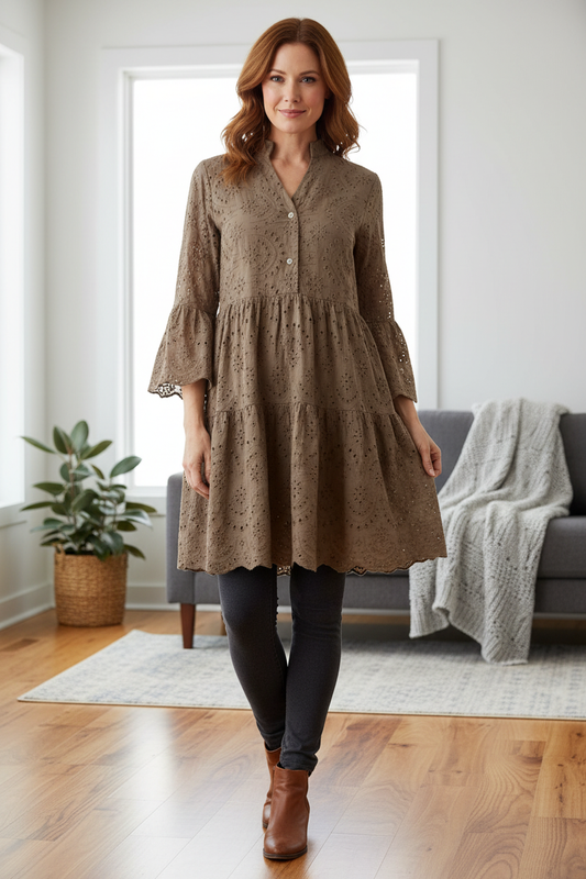 Broderie Anglaise Tiered Tunic Dress