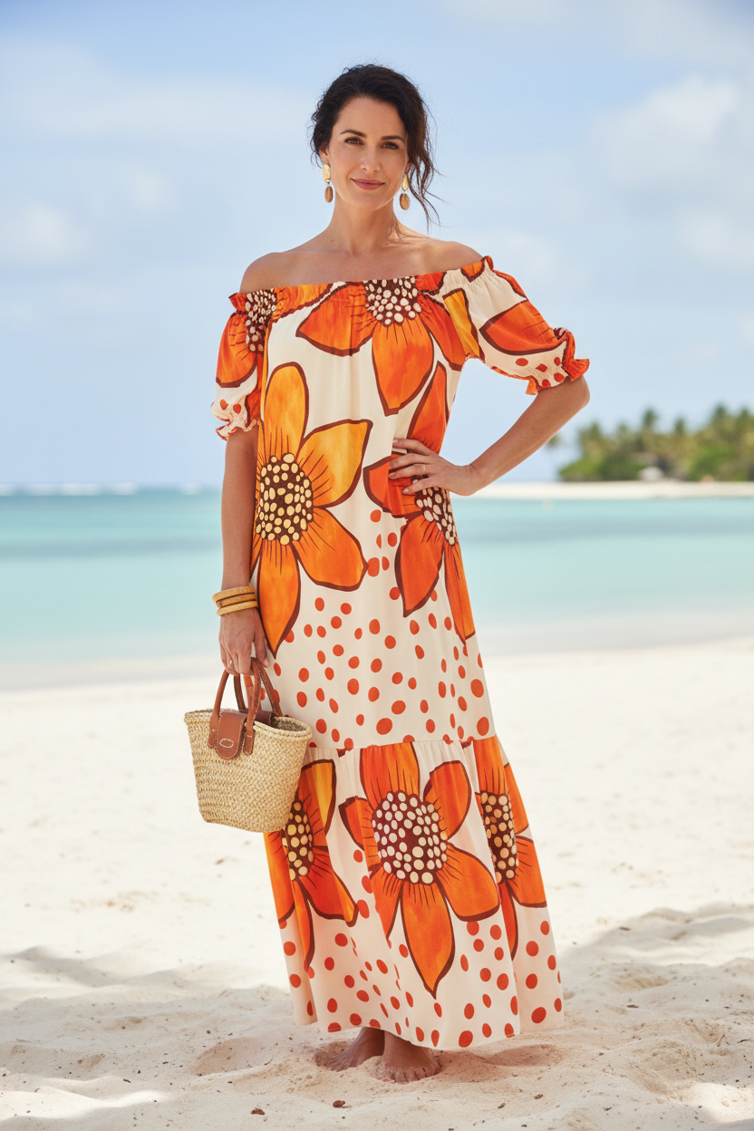 Floral Print Off Shoulder Maxi Dress