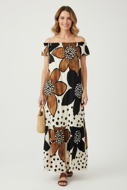 Floral Print Off Shoulder Maxi Dress