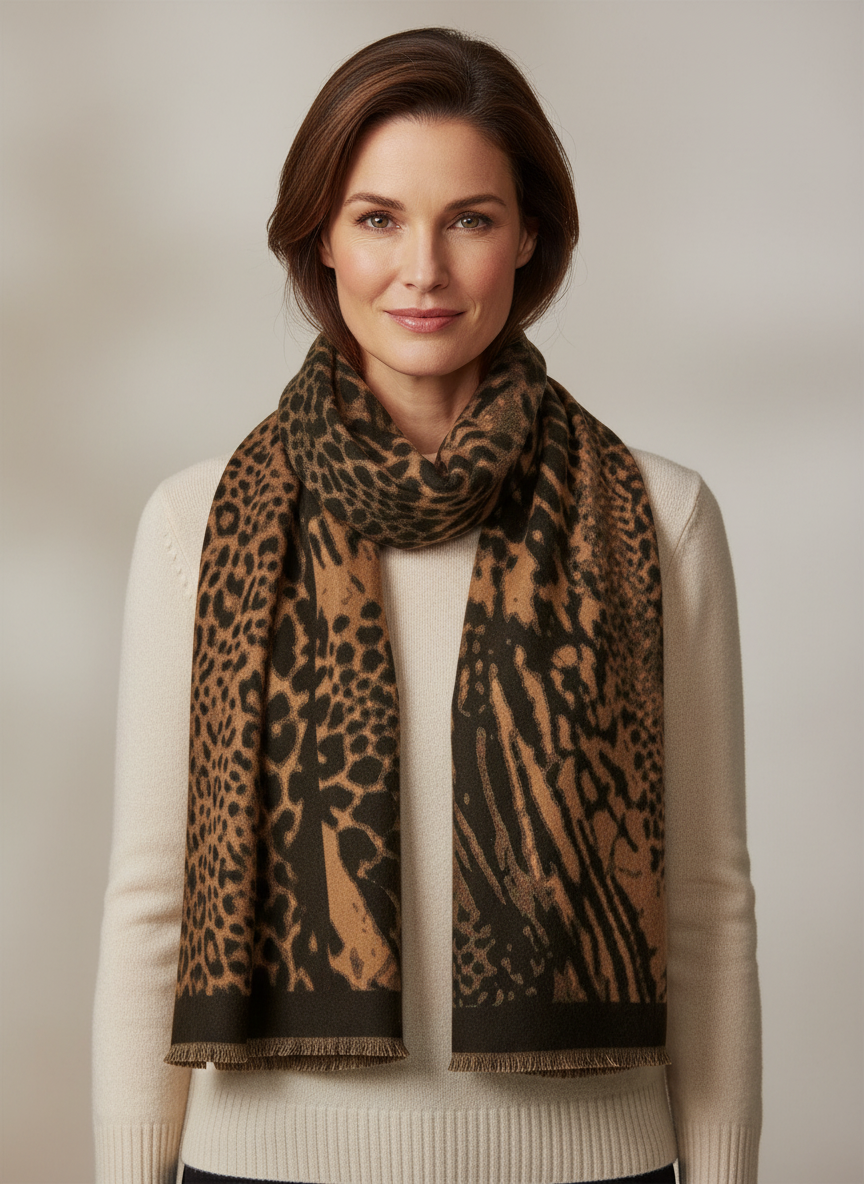 Abstract Leopard Print Cashmere Scarf