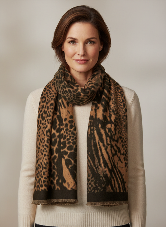 Abstract Leopard Print Cashmere Scarf