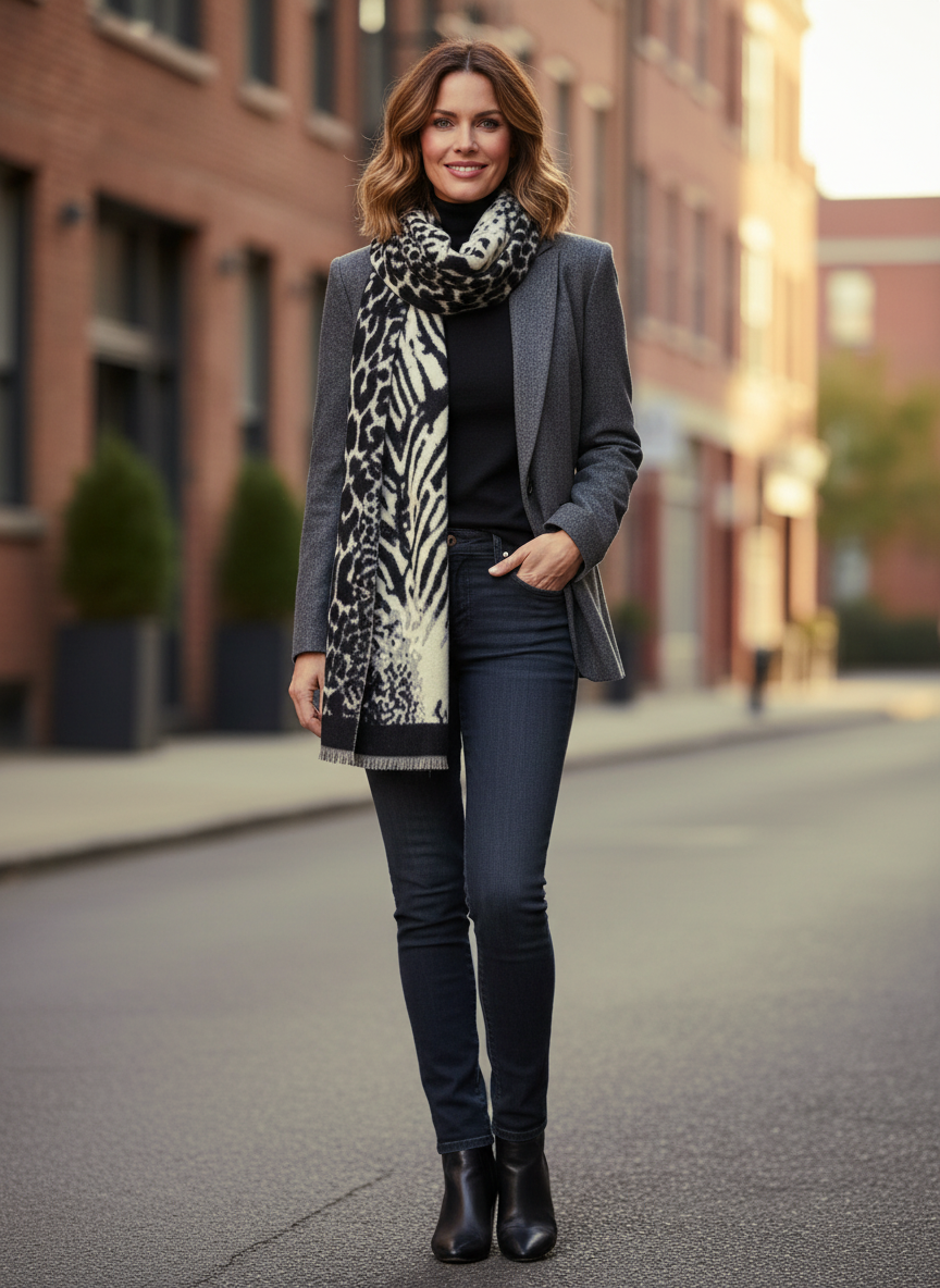 Abstract Leopard Print Cashmere Scarf