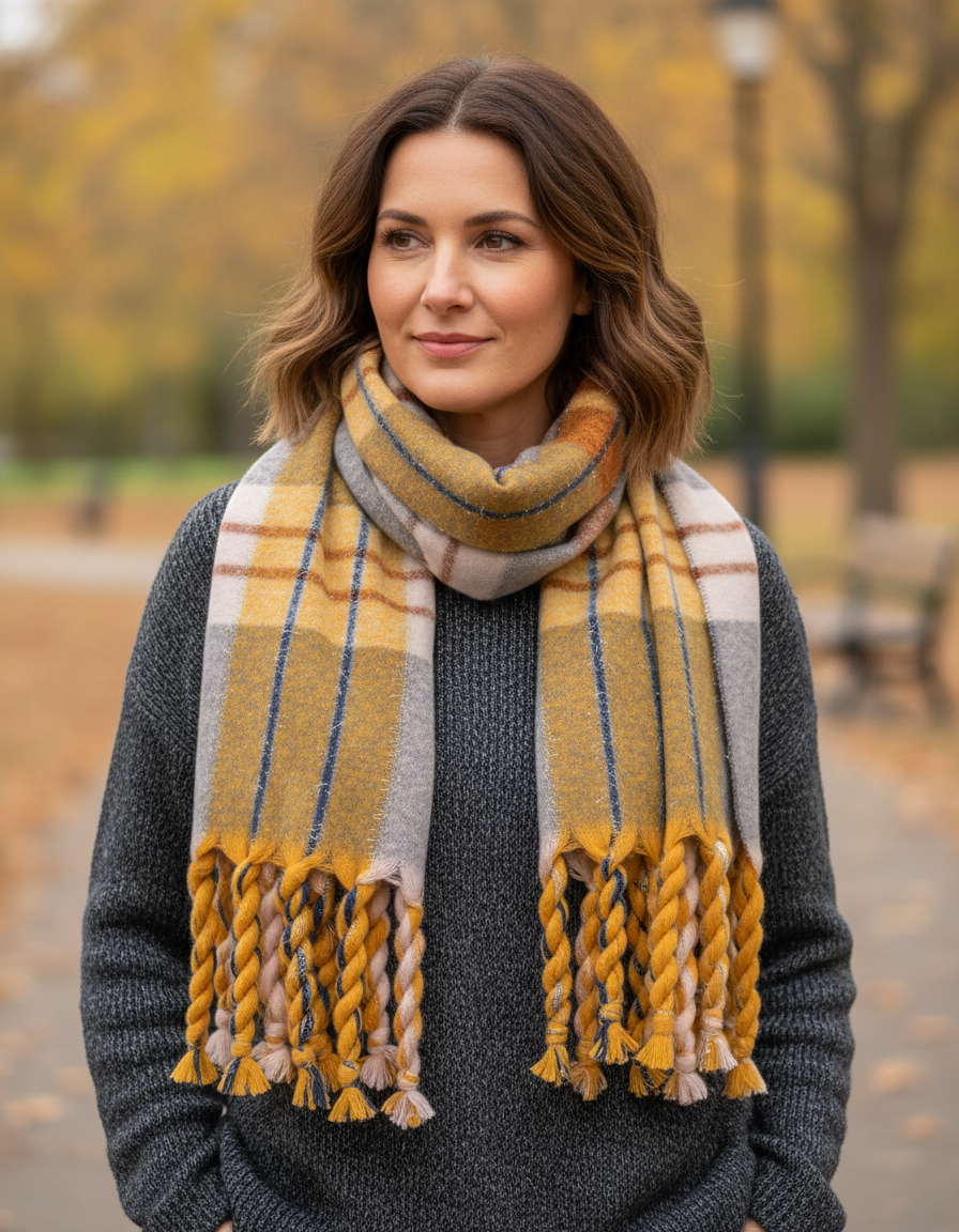 Lurex Woven Tartan Scarf