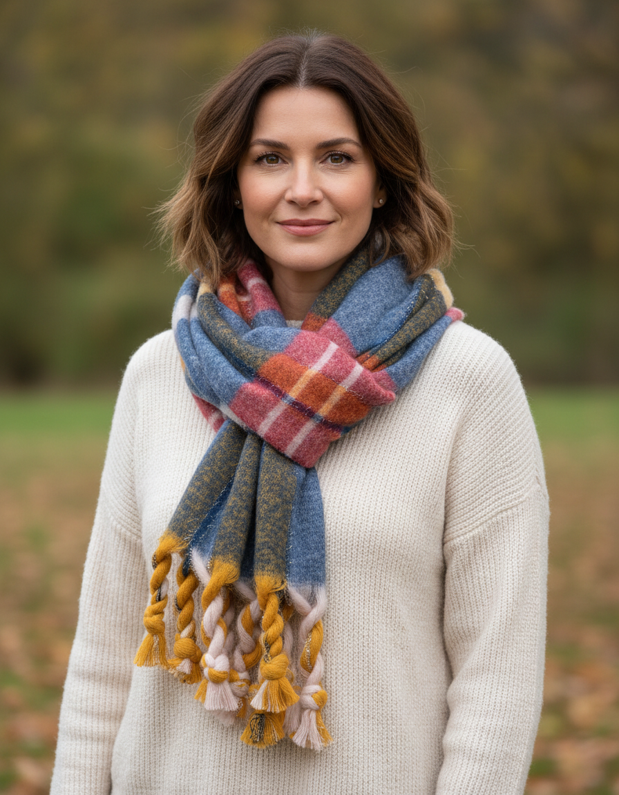 Lurex Woven Tartan Scarf