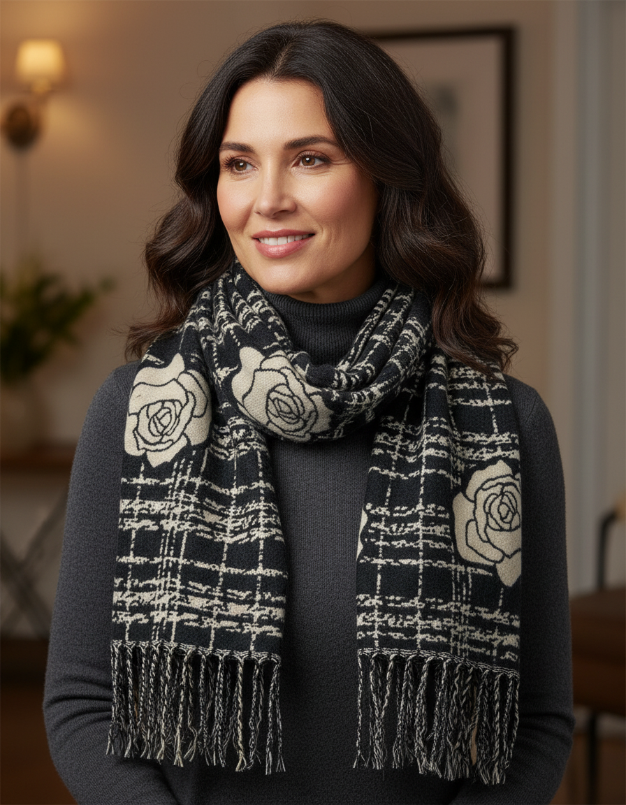 Rose Pattern Cashmere Scarf