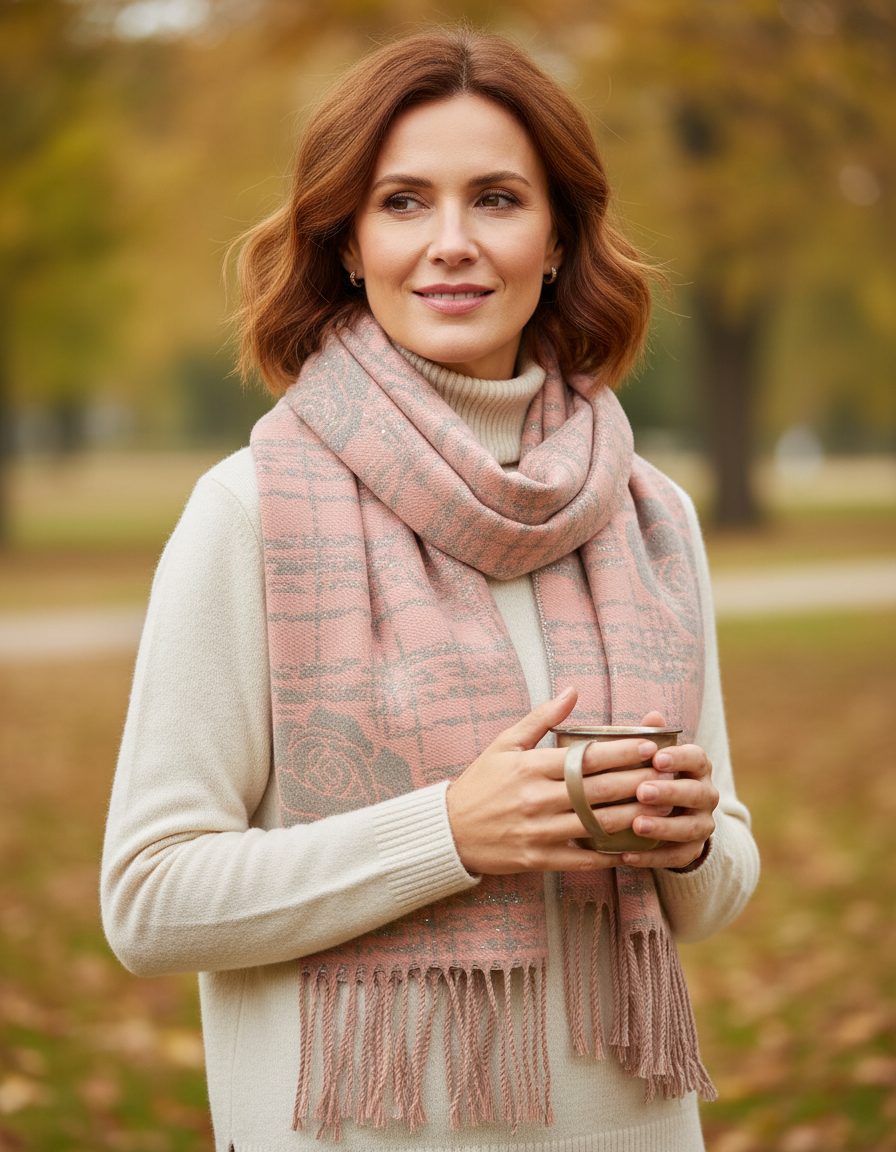 Rose Pattern Cashmere Scarf