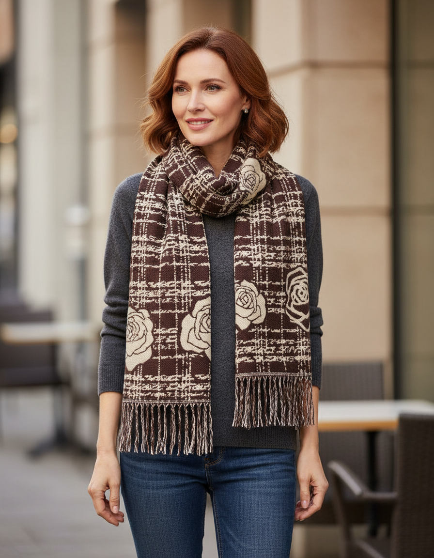 Rose Pattern Cashmere Scarf