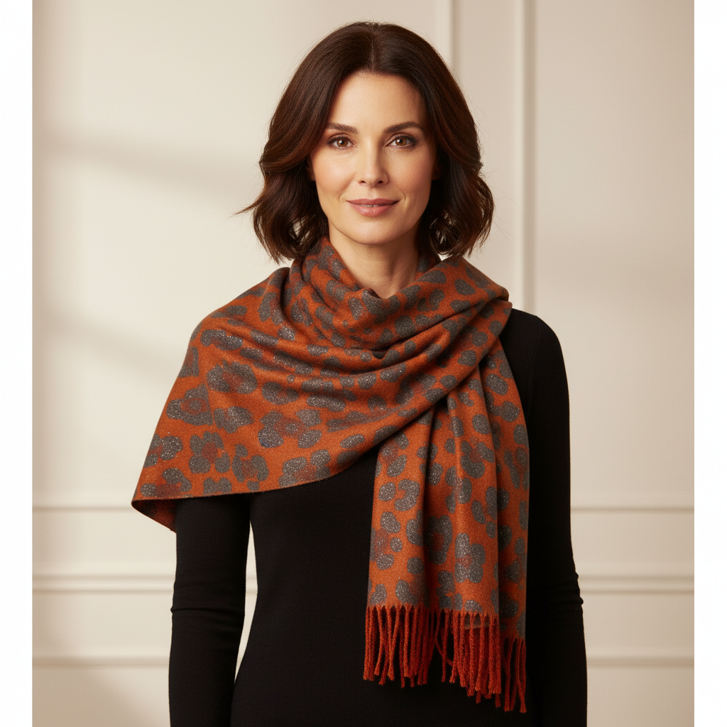 Leopard Lurex Cashmere Scarf