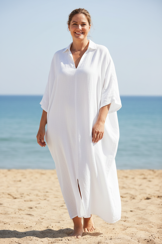 Batwing Collar Tulip Linen Midi