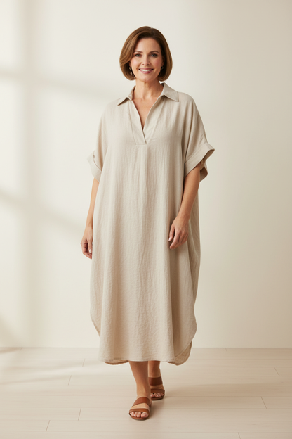 Plain Batwing Collar Midi