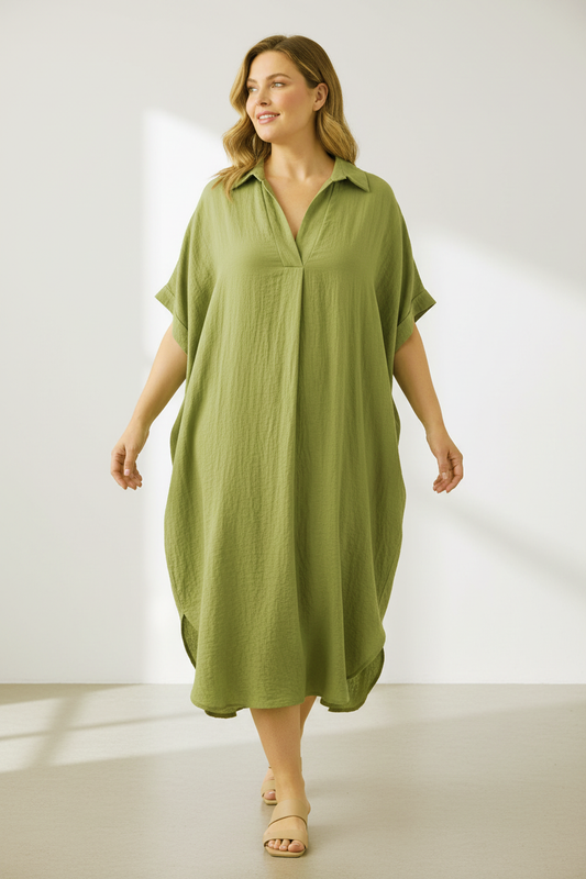 Plain Batwing Collar Midi